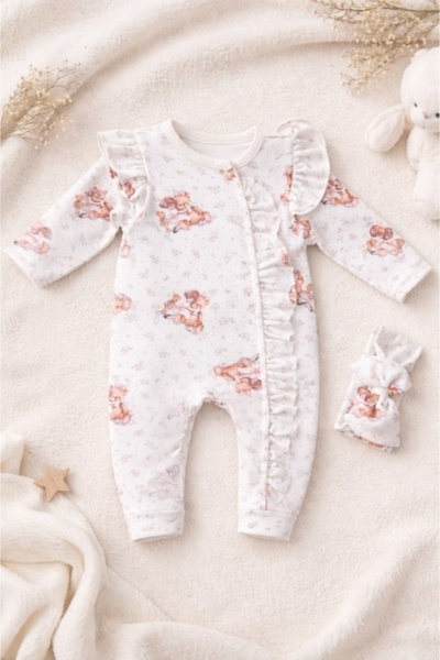 Pure Boutique Комплект от памучен гащеризон с волани за бебешки момичета и ле...