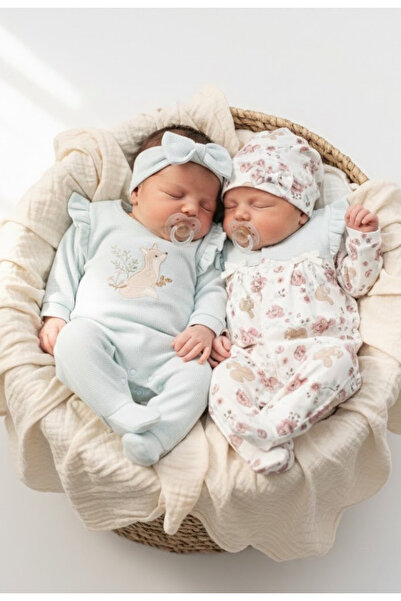 Cherub Baby Squirrel Embroidered Floral Baby Girl Newborn Two-Piece Jumpsuit Set