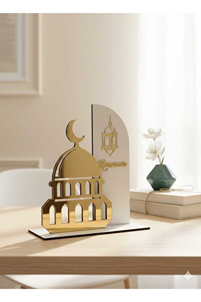 Joyygift Gold Pleksi Detaylı Masa Üstü Ahşap Ramazan Dekor Süs Ramazana hazır...