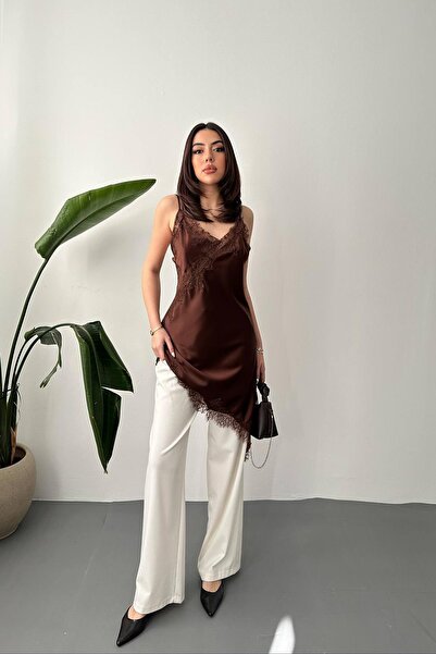 Lady Pixie Mini Satin Dress with Lace Detail