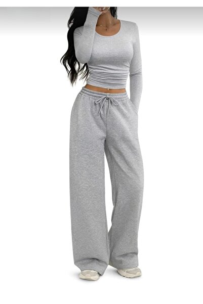 Nisa giyim ve aksesuar Loose Cut Comfortable Winter Fleece-Lined Three Yarn W...