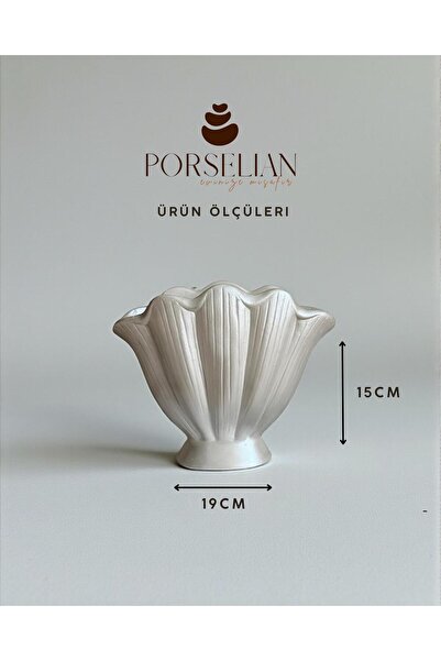 Porselian Dekoratif Ayaklı Beton Deniz Kabuğu Vazo 19x15 cm