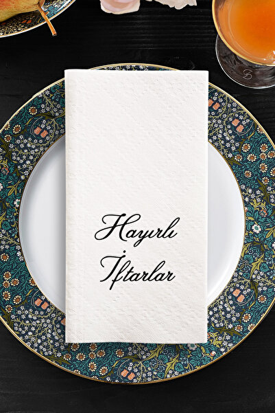 Story Airlaid 20x40 cm Siyah Varak Hayırlı İftarlar Desenli 16'lı Beyaz Renkl...