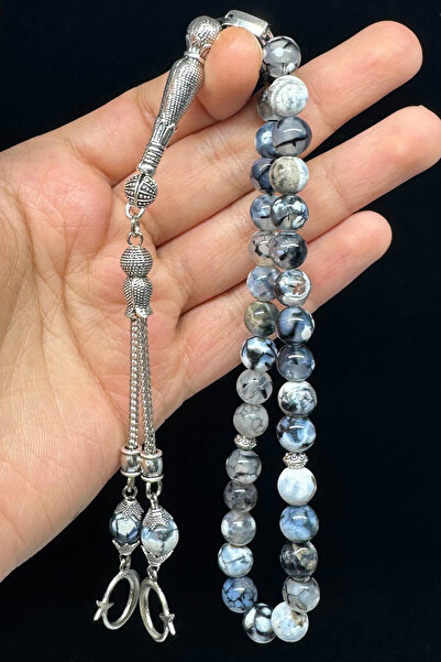 Fabula Silver Akik Taşı Tesbih Ay Yıldız Püsküllü Erkek Hediye Doğal Taş Tespih