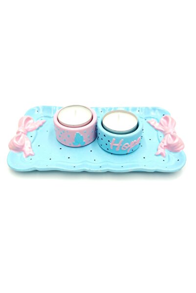OEM Decorative Set Blue, Tray with Bows and Candles