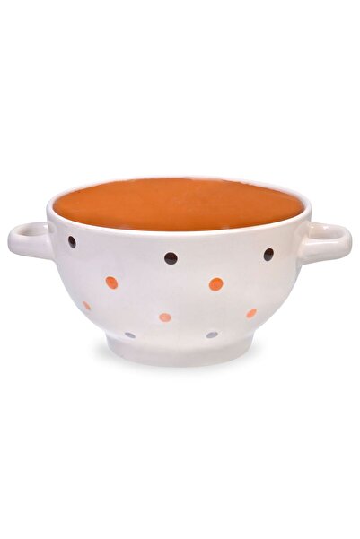 OEM White Terracotta Porcelain Bowl with Orange Polka Dots 650ml