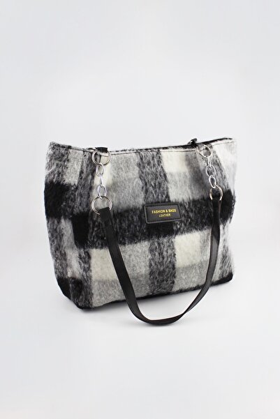 İLKYAZ Plaid Patterned Black Tweed Fabric Zipper Closure Women's Medium Size ...