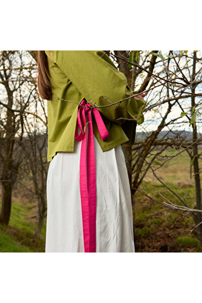 Nuvola slow fashion Olive Cotton Blouse with Pink Drawstring