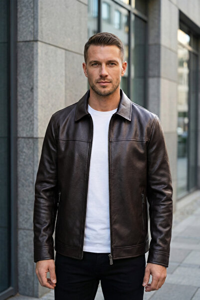 MOVENTO Men's Micro Patterned Leather Jacket