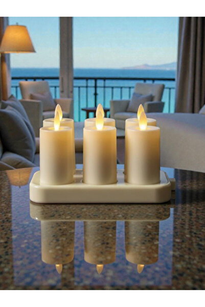 İV BLUE PURPLE 6'lı Hareket Alevli Şarzlı Set Led Silindir Mum