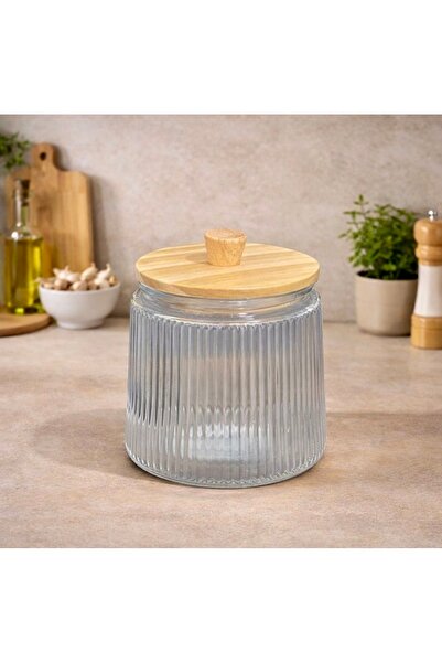Pembelia Life 1 Adet Bambu Vakum Kapaklı Cam Çay Şeker Kahve Saklama Kavanozu...