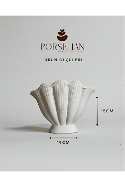 Porselian Decorative Footed Concrete Seashell Vase 19X15 cm