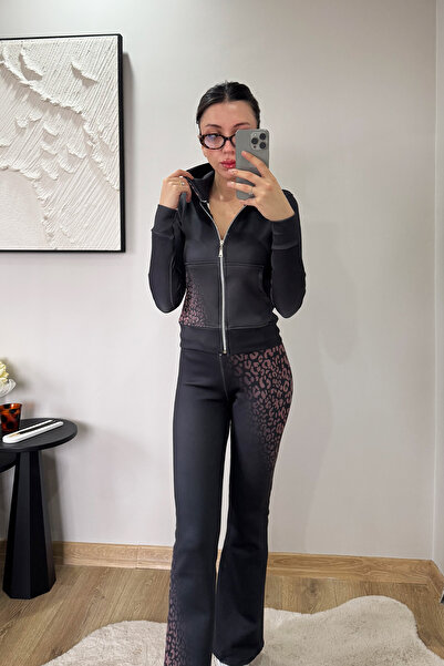 İlayda Toprak Cheetah Siyah Leopar Premium Dar Kalıp İspanyol Paça Fermuarlı ...