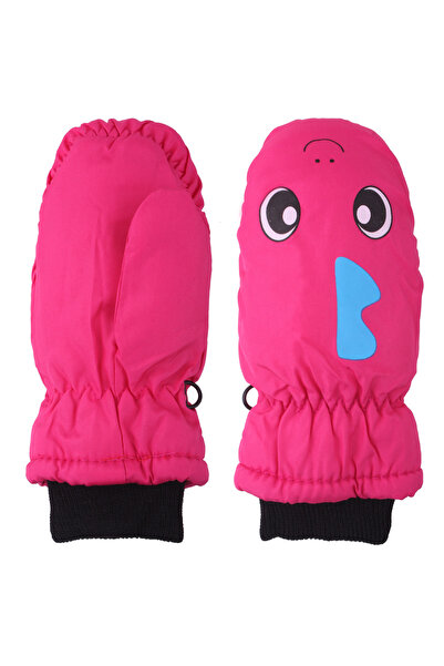 Modabay Parmaksız Kız Çocuk Kar Eldiven Pembe Koyu 2-4 Yaş Yavru Balık Desenl...