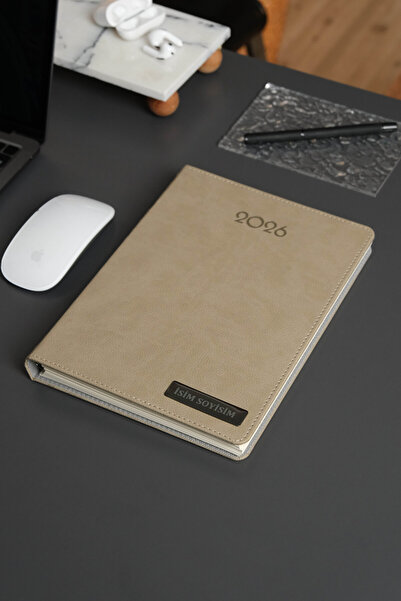 locko Kişiye Özel İsimli Düz Krem Vegan Deri Gizli Spiralli 2026 Ajanda