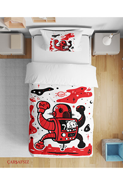 Erays Home Robot și pisică modele 3D Digital cu imprimeu Set de lenjerie de p...