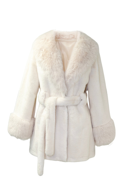 FUREVER FASHION ŞAL YAKA VİZON KÜRK KEMERLİ KABAN