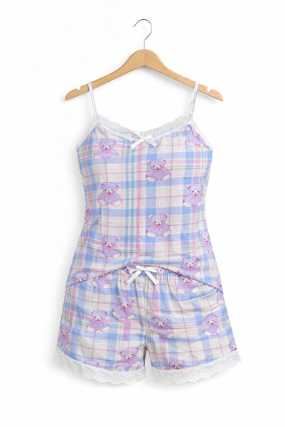 belpa Sıla Sella Bamboo Women's Shorts Pajama Set – with Strappy Lace Detail