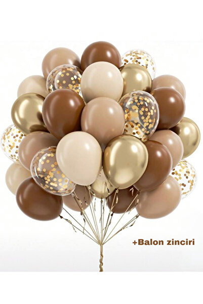 Öztürkpartievi Bej & Kahverengi Gold Konfeti Balon Demeti – 30’lu Set (Balon ...