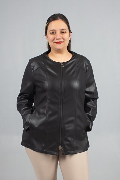 Truva XXL Faux Leather Coat with Kangaroo Pockets – Elegance & Comfort Combined!