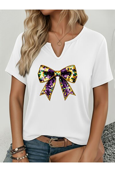 mercoledi Mardi Gras cu imprimeu pentru femei, cu mâneci pe jumătate cu decol...