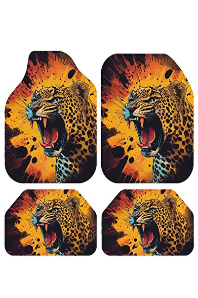 PATENTH VAHŞİ LEOAPAR Desenli Dekoratif 4'lü Oto Paspas Takımı Tüm Araçlara U...