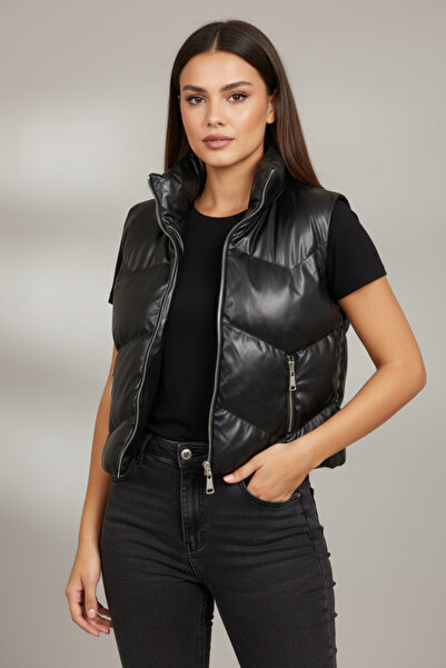 trendalisse Premium Quality Hooded Leather Puffer Vest