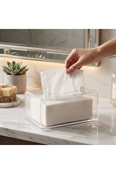 TARIK HOME Transparent Acrylic Napkin Holder and Tissue Box - Modern Decorati...