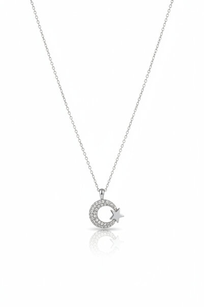 KANİNCHEN Moon and Star Figured Necklace, Gift for Lover, Stone Necklace