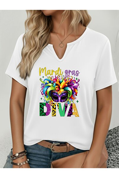 mercoledi Mardi Gras cu imprimeu pentru femei, cu mâneci pe jumătate cu decol...