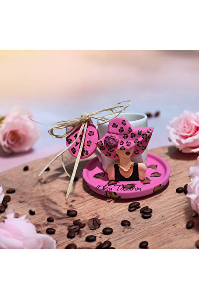 oksukokulutaş Pink Leopard Patterned Turkish Coffee Cup