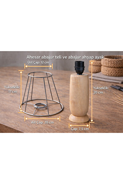 AHESAR TİCARET Ahesar Abajur Teli + Ahşap Abajur Ayağı Seti | El Yapımı Abaju...