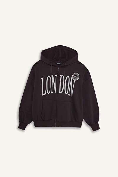 DeFacto Oversized Printed Zippered Sweatshirt G7261Ax26Sp