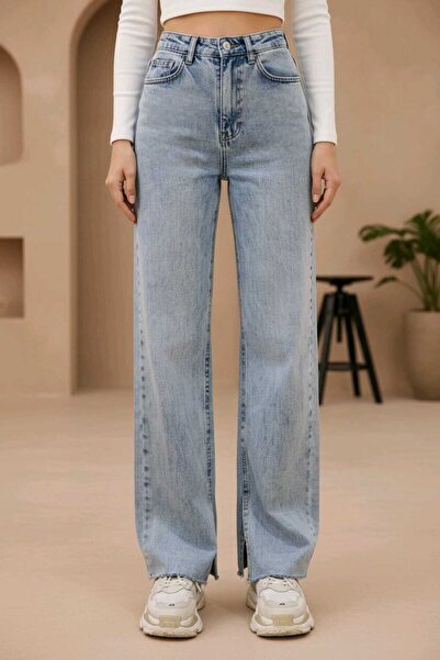 Trn JNS Layza Pantaloni Palazzo din denim cu tăietură interioară, albastru de...