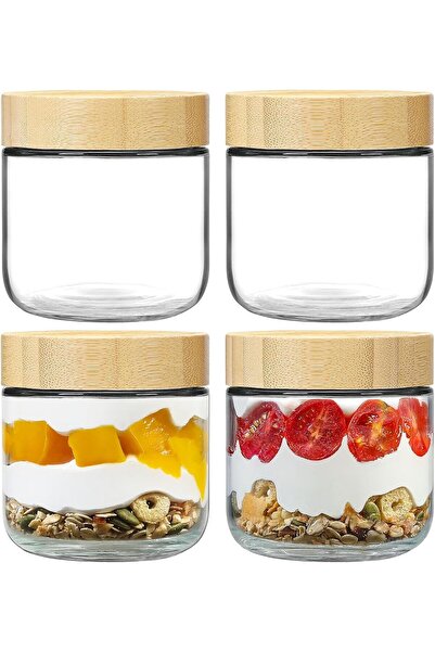 Genrice عبوة من 4 برطمانات زجاجية سميكة سعة 10 أونصات من كاستويف مع أغطية، عل...