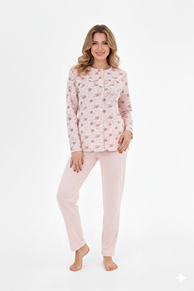 bigmama طقم بيجامة قطنية مقاس كبير - تصميم مريح بأزرار