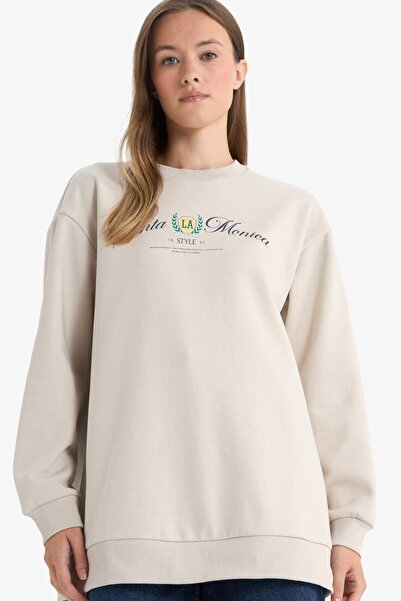 DeFacto Regular Fit Crew Neck Printed Soft Fleece Inside Sweatshirt Tunic F30...