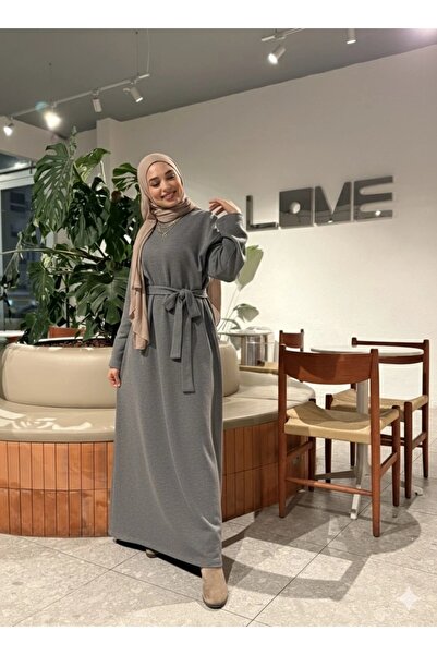 modacofashion Quality Thessaloniki Fabric Belted Basic Hijab Dress