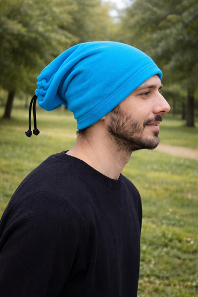 LUXIC CORE قبعة صوفية للرجال وغطاء للرقبة باللون الأزرق |   متعدد الاستخدامات...