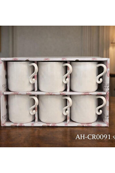 Gerenic A set of 6 white ceramic mugs, featuring bow-shaped handles.