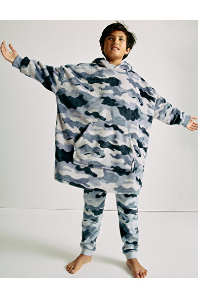 Marks & Spencer Kamuflaj Desenli Polar Kapüşonlu Oversize Hoodie (3-16 Yaş)