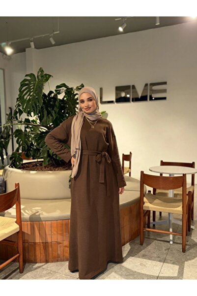modacofashion Kalite Selanik Kumaş Kuşaklı Basic Tesettür Elbise