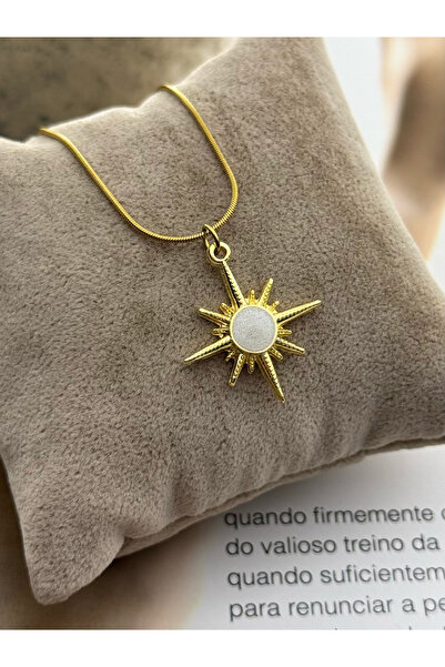 roshel Kararmaz Çelik Gold Renk Kolye Güneş Detaylı Kadın Kolye Yılan Zincir