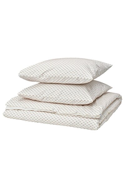 IKEA BANDKNIPPE Duvet cover + 2 pillowcases, white/beige, 200 x 200/50 x 60 cm