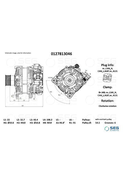 SEG Automotive Generator / Alternator Ford Tourneo Custom V362 Bus/Transit Cu...