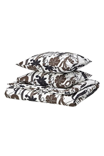 IKEA LUNDSKAFTING Duvet cover + 2 pillowcases, white/black/brown, 200 x 200/5...