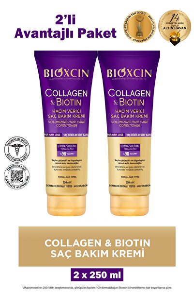 Bioxcin Collagen Biotin Hacim Verici Saç Bakım Kremi 250 ml 2 Adet