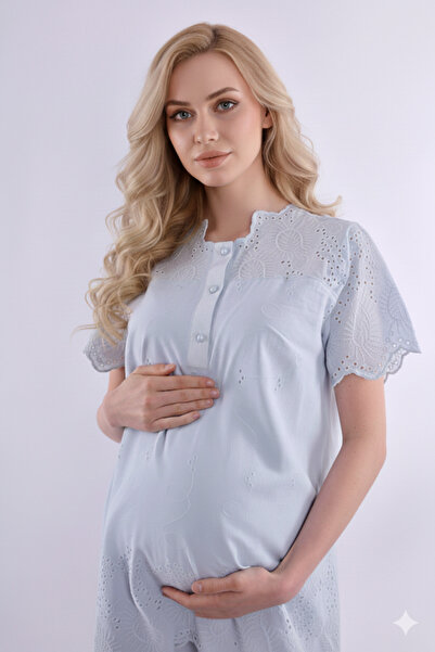 Lohussa Noul sezon Set de pijamale de maternitate din in albastru cu design s...