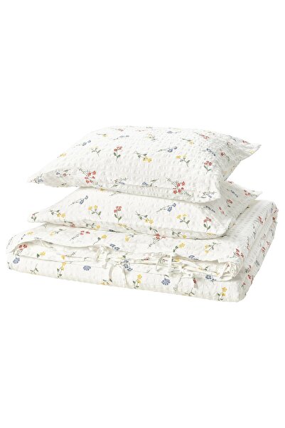 IKEA PILDVÄRGMAL Husă pilotă + 2 fețe de pernă, alb/model floral, 200 x 200/5...