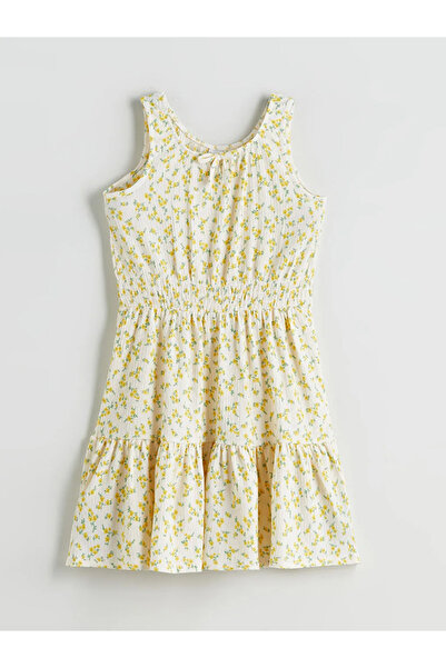 LC Waikiki فستان LCW Kids Ecru ذو رقبة دائرية للفتيات